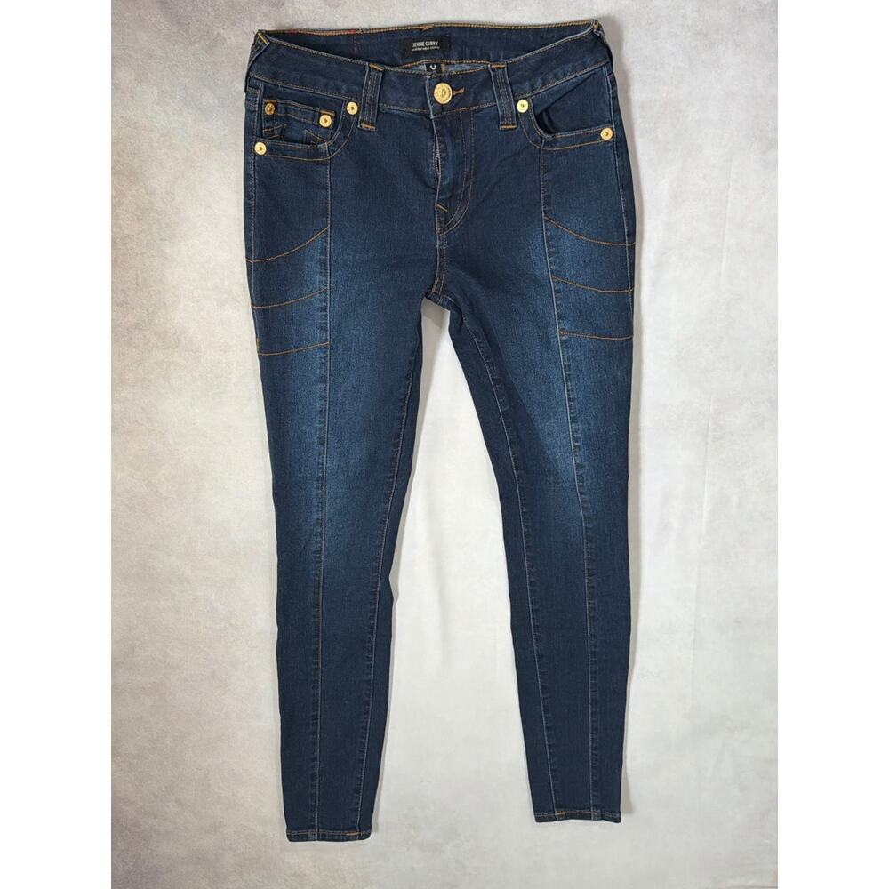 True Religion Jennie Curvy Mid Rise Super Skinny Jeans Size 28 Dark Wash Stretch